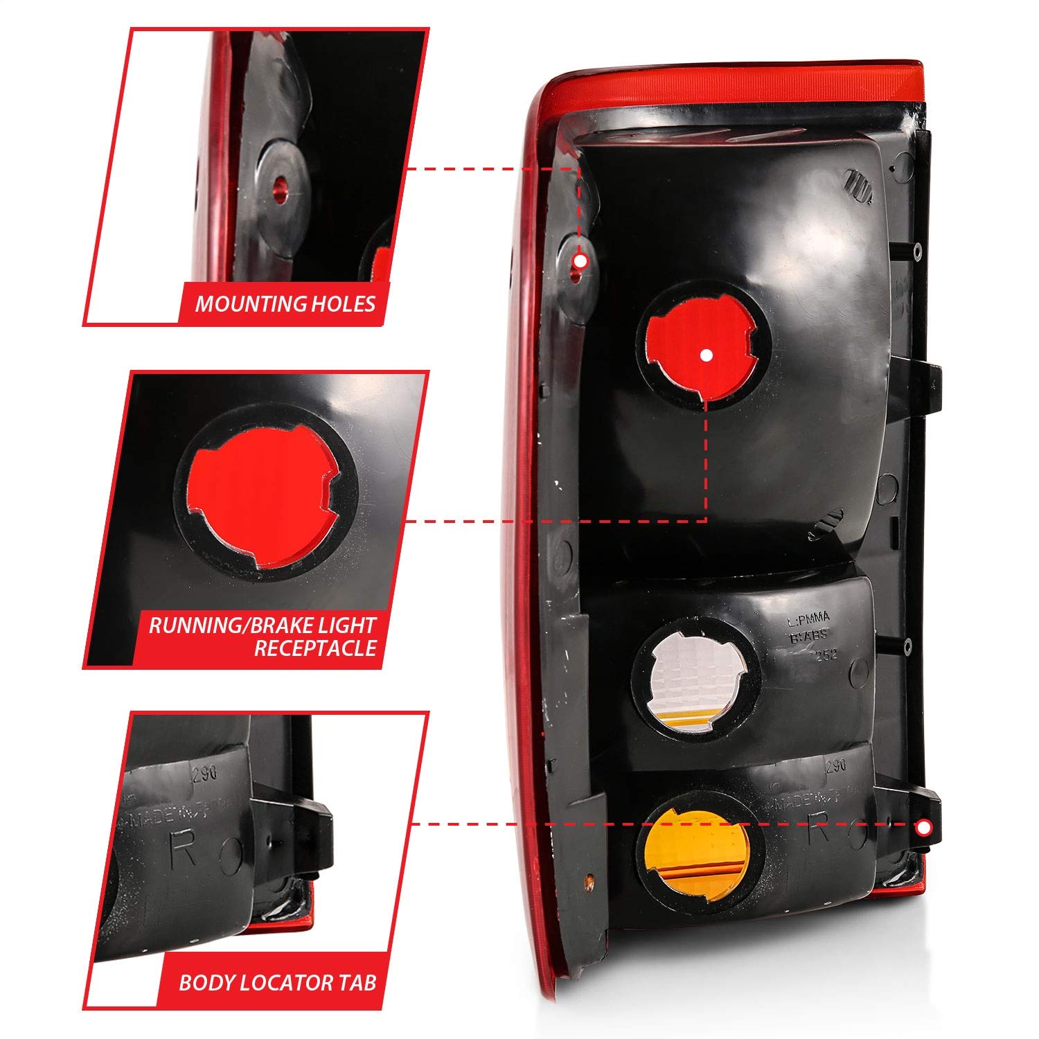 1993-1997 Ford Ranger ANZO USA Tail Lights Red/Clear (OE)