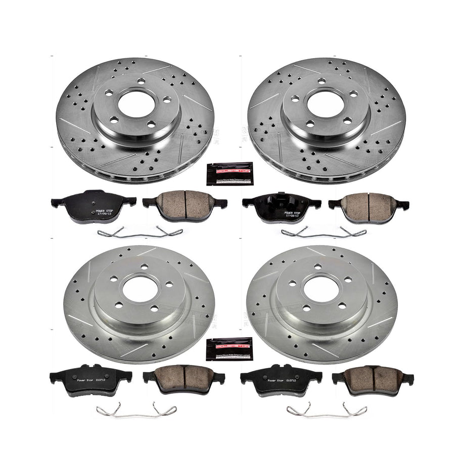 Power Stop K7635 Z23 Carbon Fiber Brake Pads Front and Rear with Drilled & Slotted Brake Rotors Kit For Volvo C30 2012-2013, Volvo S40 2004-2011 [Model Specific]