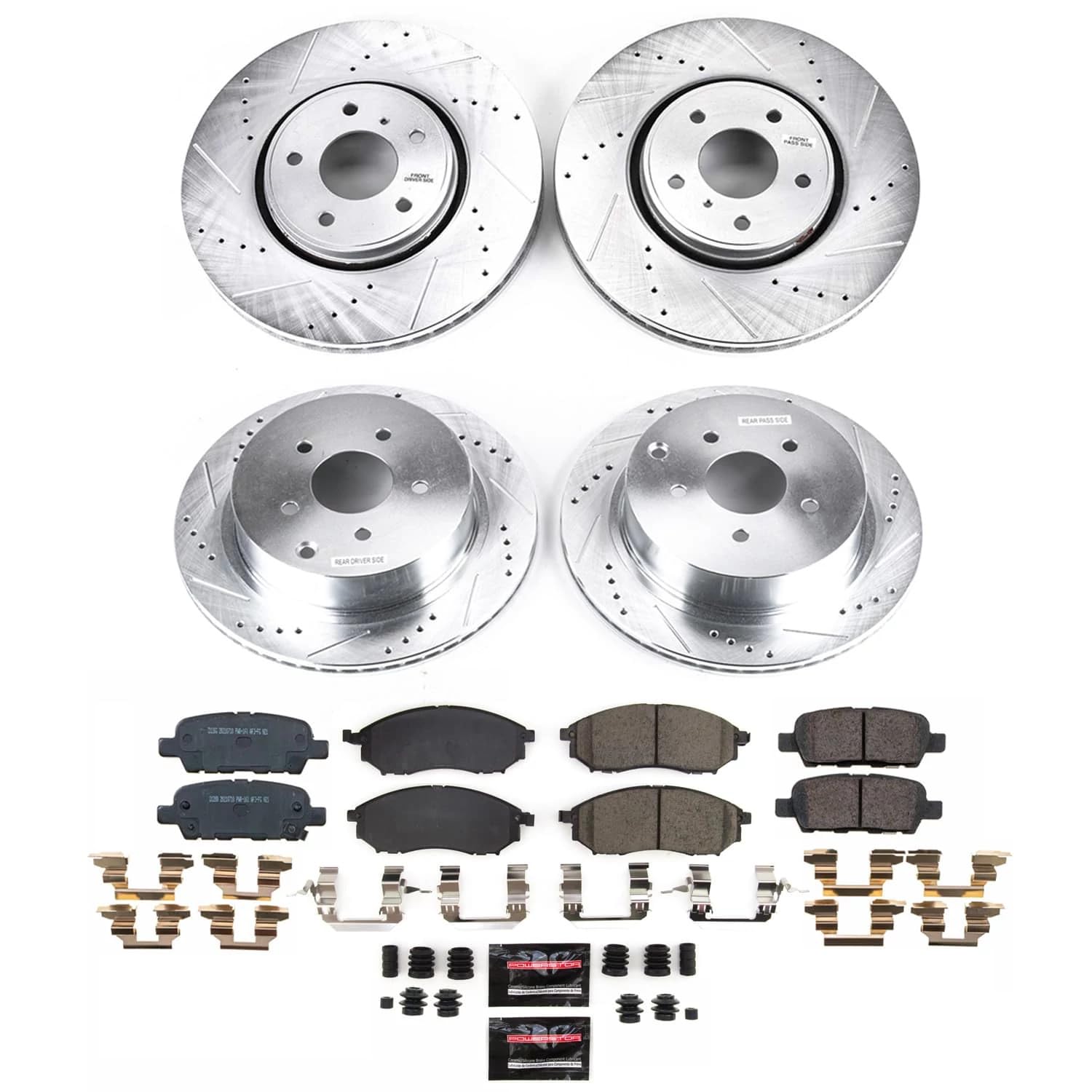 POWERSTOP Z23 Carbon-Fiber Ceramic Brake Pads and Front and Rear Drilled and Slotted Rotors Brake Kit For INFINITI FX35 2009 [Vehicle Specific]