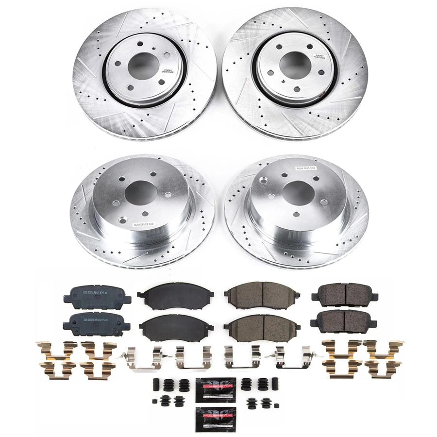 POWERSTOP Z23 Carbon-Fiber Ceramic Brake Pads and Front and Rear Drilled and Slotted Rotors Brake Kit For INFINITI FX35 2009 [Vehicle Specific]