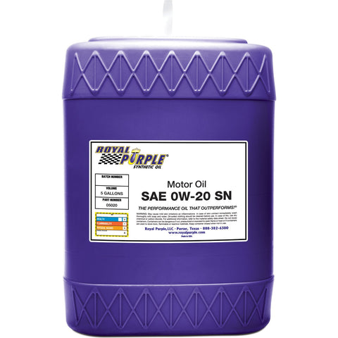 Royal Purple 05020 SAE 0W-20 API-Licensed High Performance Synthetic Motor Oil -, 5 Gallon (640 Ounces)