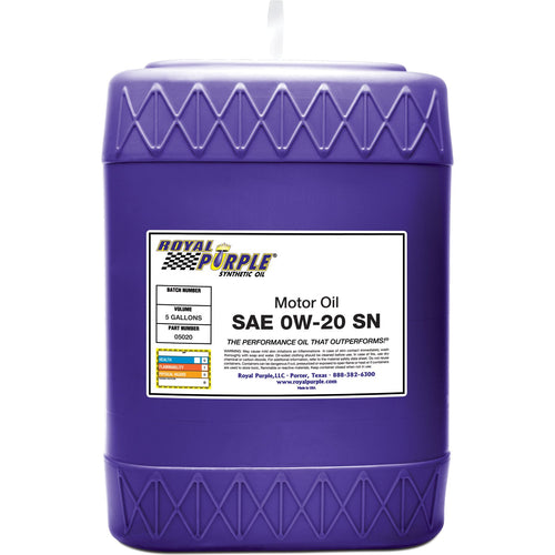 Royal Purple 05020 SAE 0W-20 API-Licensed High Performance Synthetic Motor Oil -, 5 Gallon (640 Ounces)
