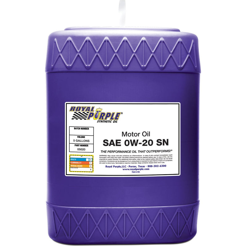 Royal Purple 05020 SAE 0W-20 API-Licensed High Performance Synthetic Motor Oil -, 5 Gallon (640 Ounces)