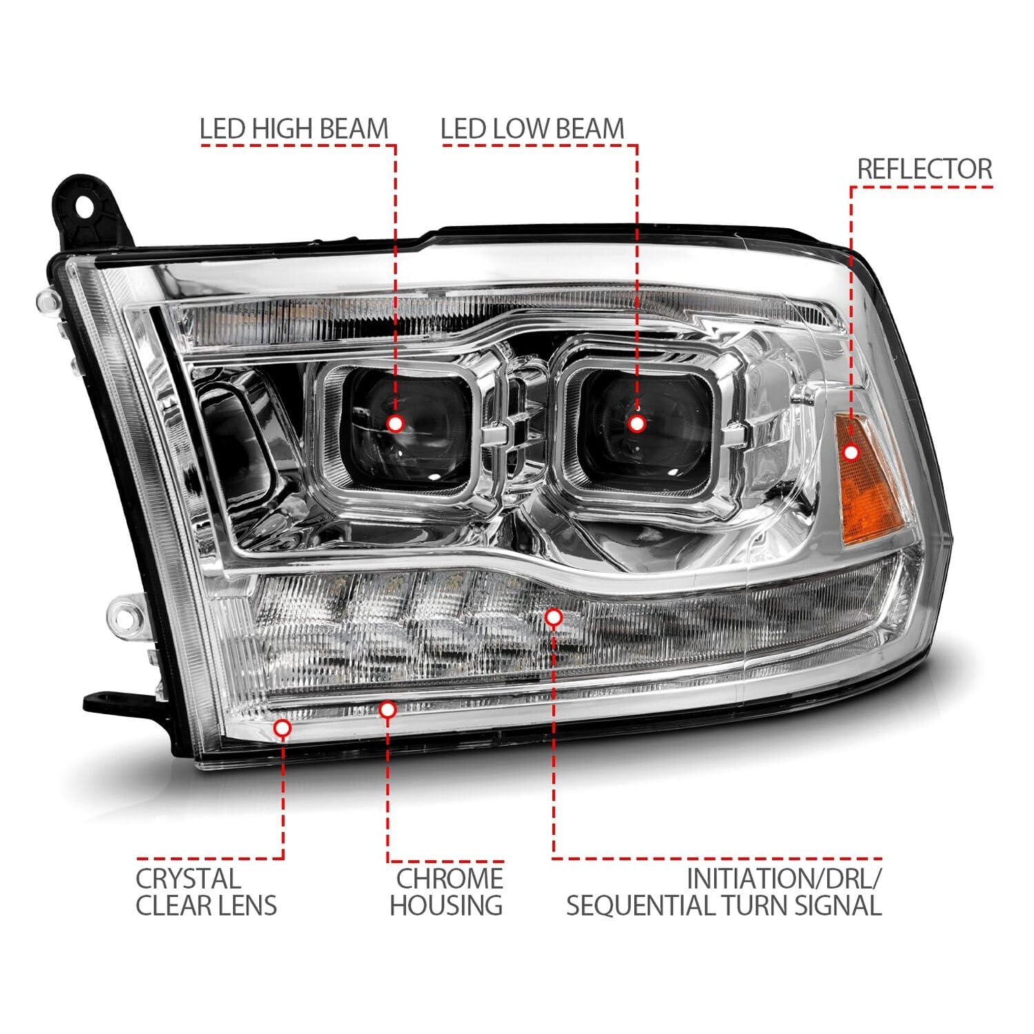 Dual Projector LED Headlights ANZO - With LED DRL And Sequential Turn Signal Chrome