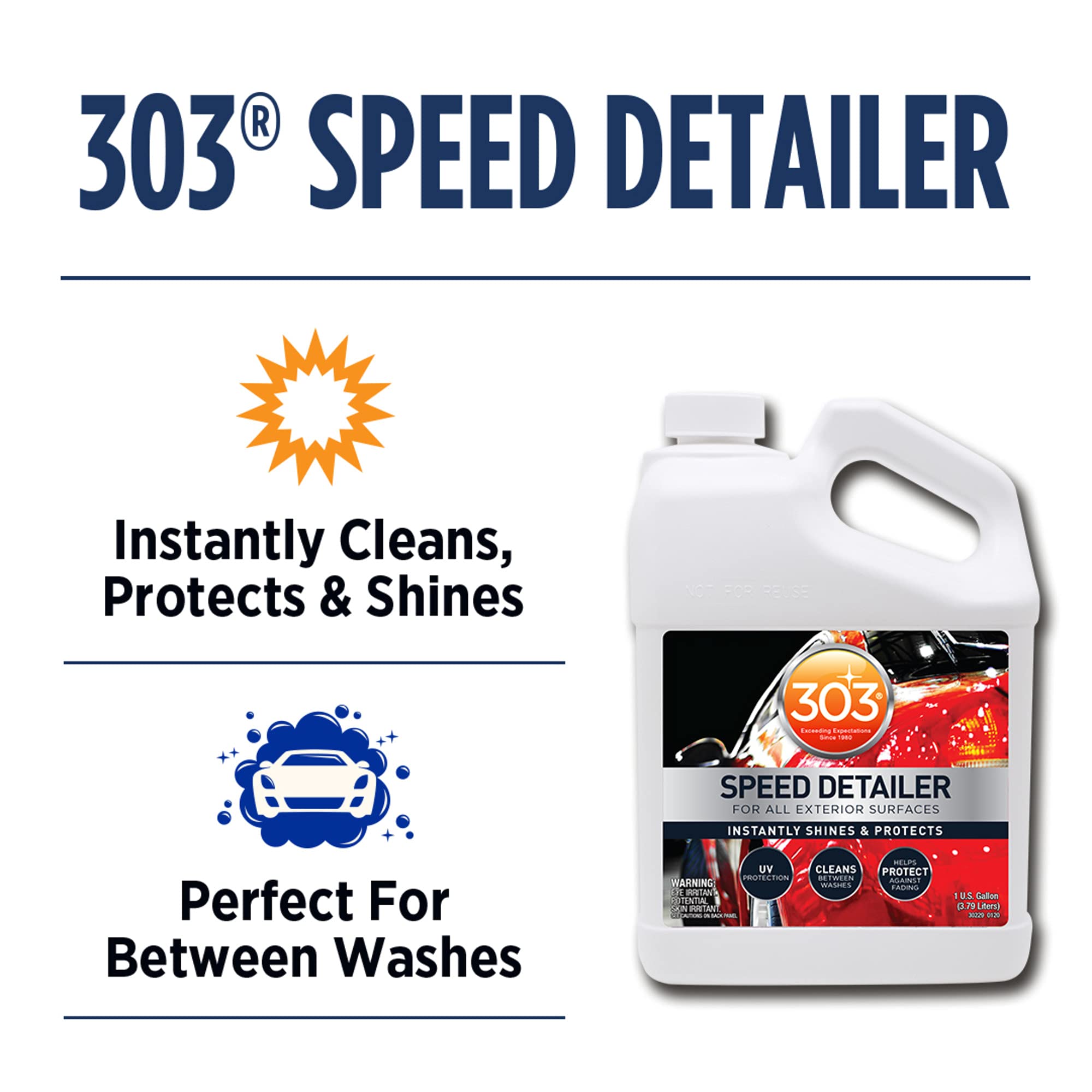303 Products Speed Detailer - Protects and Instantly Shines Paint - for All Exterior Automotive Surfaces - Cleans Between Washes - UV Protection, 1 Gallon, (30229)