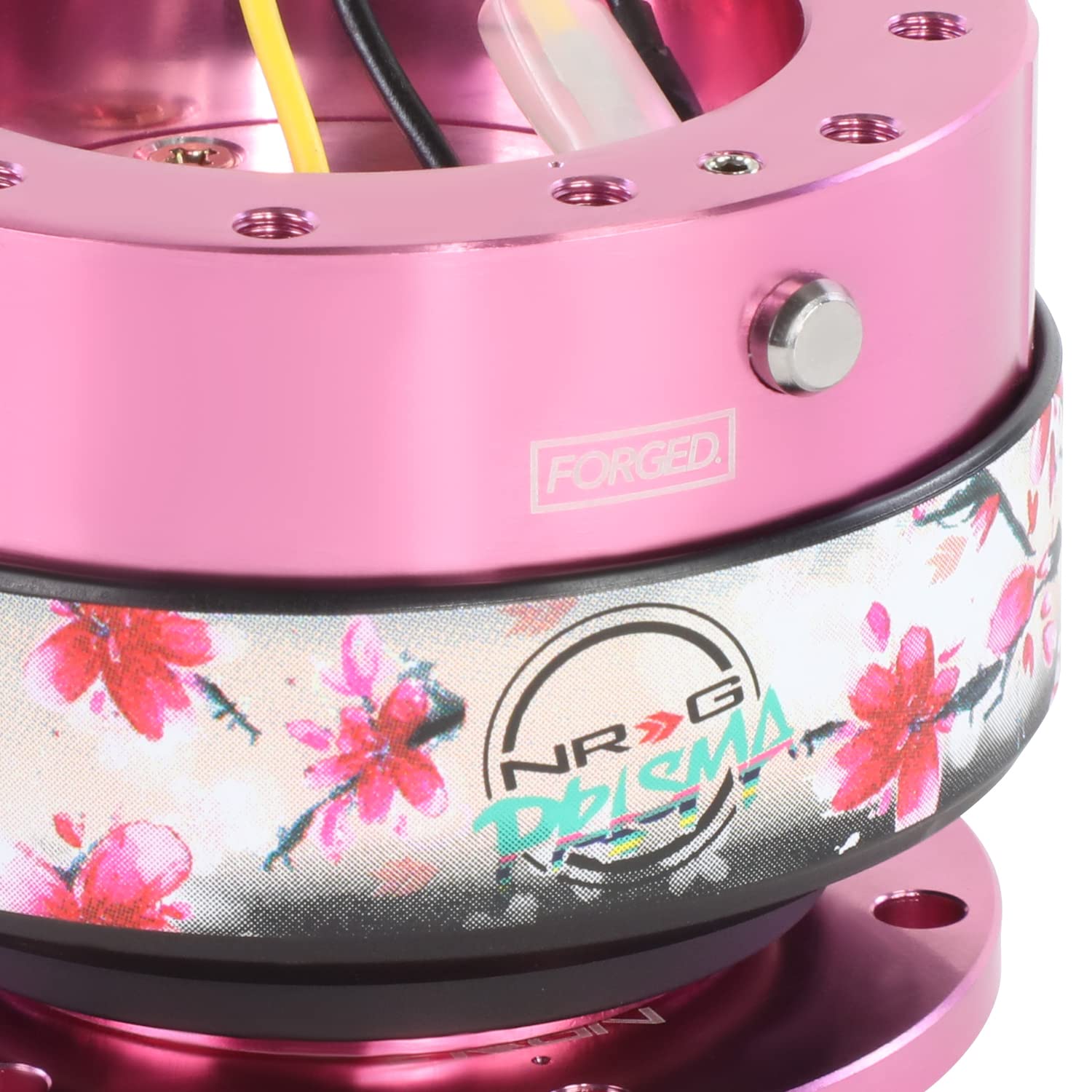 NRG Innovations Steering Wheel Gen 2.0 Quick Release Adapter 6-HOLE with Mounting Bolts, Quick Release - Pink Body/Sakura ring with Prisma Collab, NRG-SRK-200PK-SAKURA