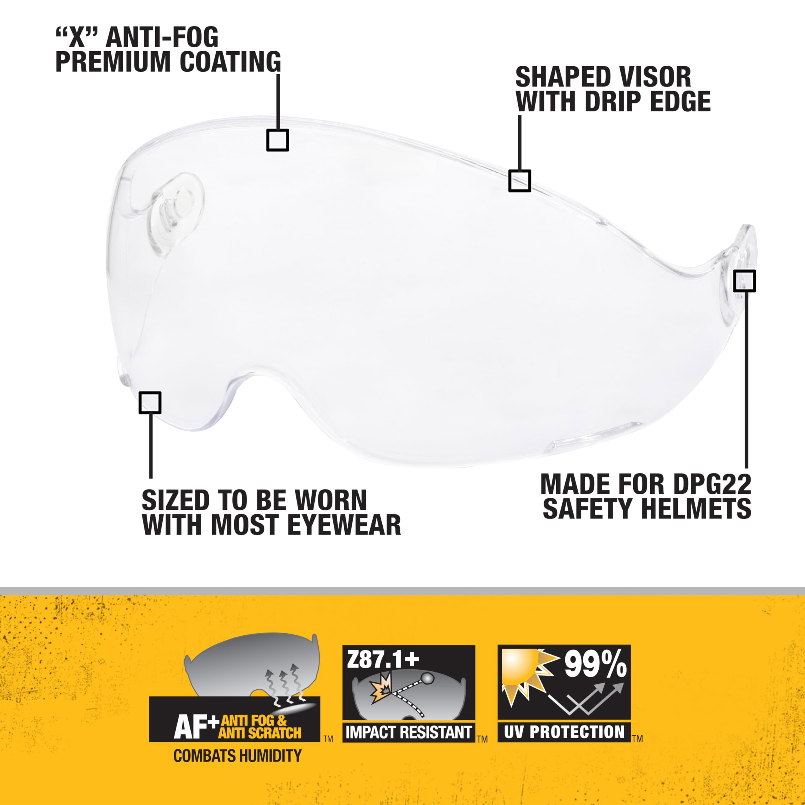 DEWALT Visor DPG22-SH with Premium Anti-fog+ Clear Lens Designed to Fit DPG22 Type II Helmet
