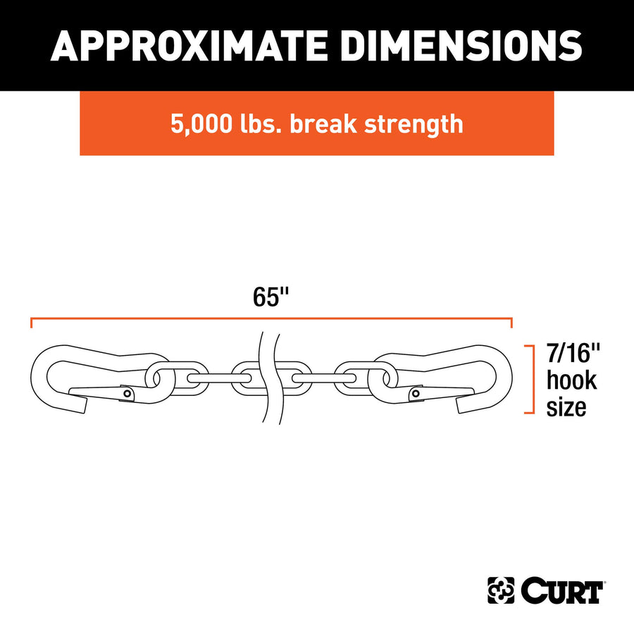 CURT 19749 60-Inch Trailer Safety Chains Vinyl-Coated with 7/16-In Snap Hooks, 5,000 lbs Break Strength, 2-Pack