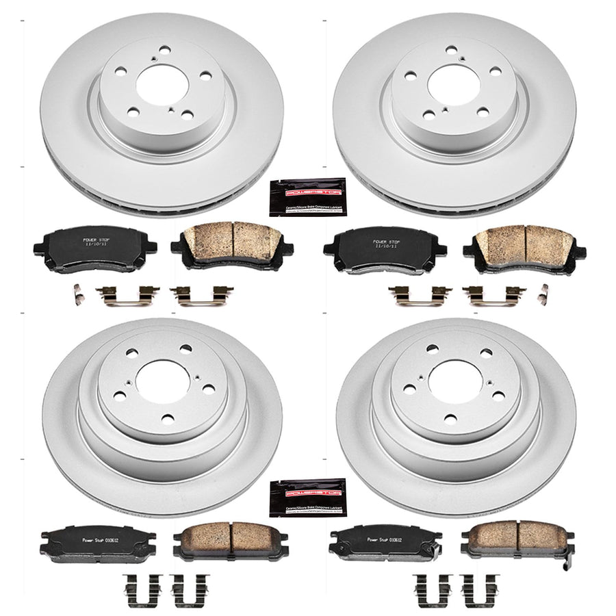 Power Stop Coated CRK1121 Brake Rotor & Ceramic Brake Pads- front & rear For Subaru Impreza 1998, Subaru Legacy 1997-1999 [Model Specific]