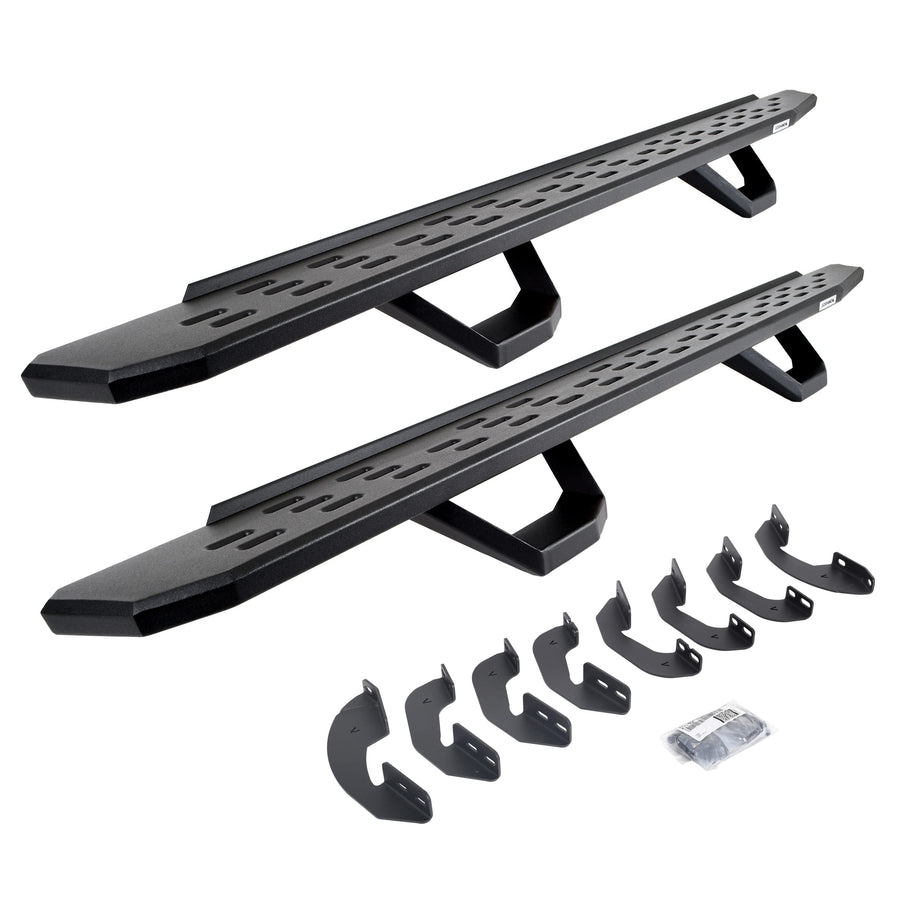 Go Rhino Running Boards RB30, Brackets, & 2 Pair of Drop Steps | Galvanized Steel, Textured Black | 6964168720PC | Fits 2007-2021 Toyota Tundra Crew Max Pickup