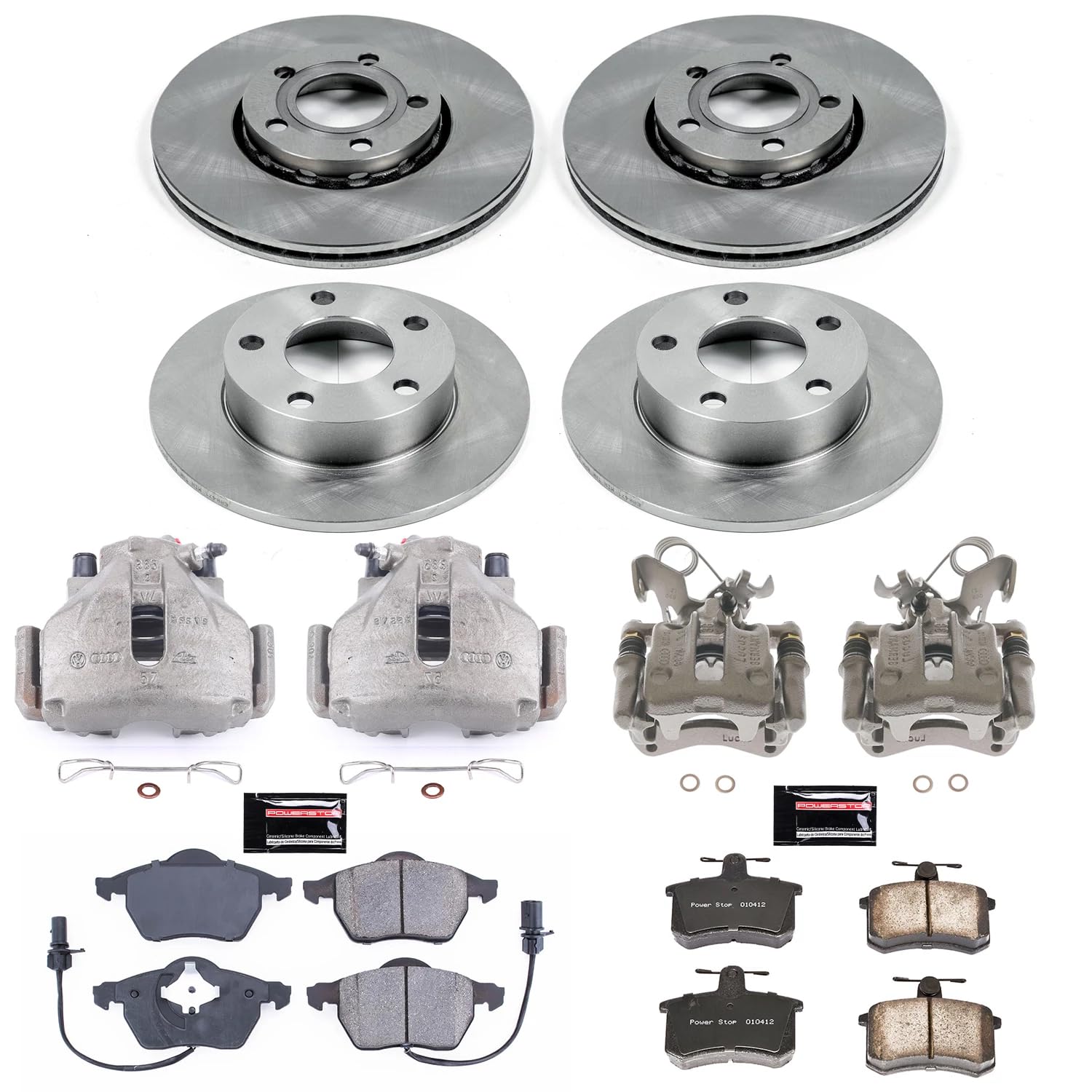 Power Stop KCOE530 Replacement Autospecialty Front and Rear Caliper Kit- OE Brake Rotor, Brake Pads & Calipers For Audi A4 Quattro 1999-2001 [Model Specific]