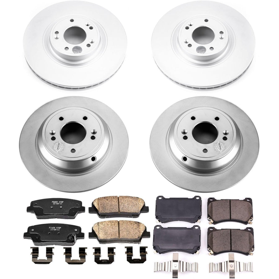 Power Stop CRK5844 Coated Brake Rotors and Z17 Front and Rear Brake Pads Kit For Hyundai Genesis 2009 [Model Specific]