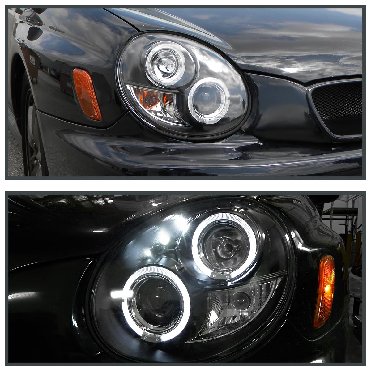 Dual Halo Projector Headlights Black SPEC-D TUNING Compatible with 2002-2003 Subaru Impreza, Left + Right Pair Headlamps Assembly
