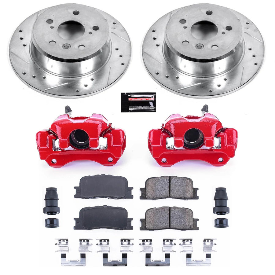 Power Stop Z23 Evolution Sport Rear Caliper Brake Kit-Drilled/Slotted Rotors, Carbon Ceramic Brake Pads, For Toyota Highlander Calipers 2001-2003 [Model Specific]