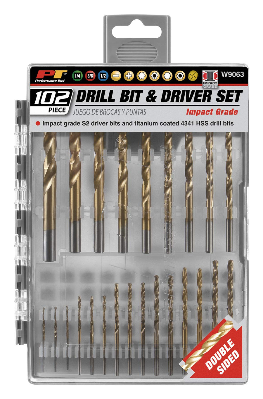 W9063 Performance Tool 78-Piece Impact Grade S2 Steel Fastener and Drill Bit Set with Magnetic Bit Holder and Storage Case