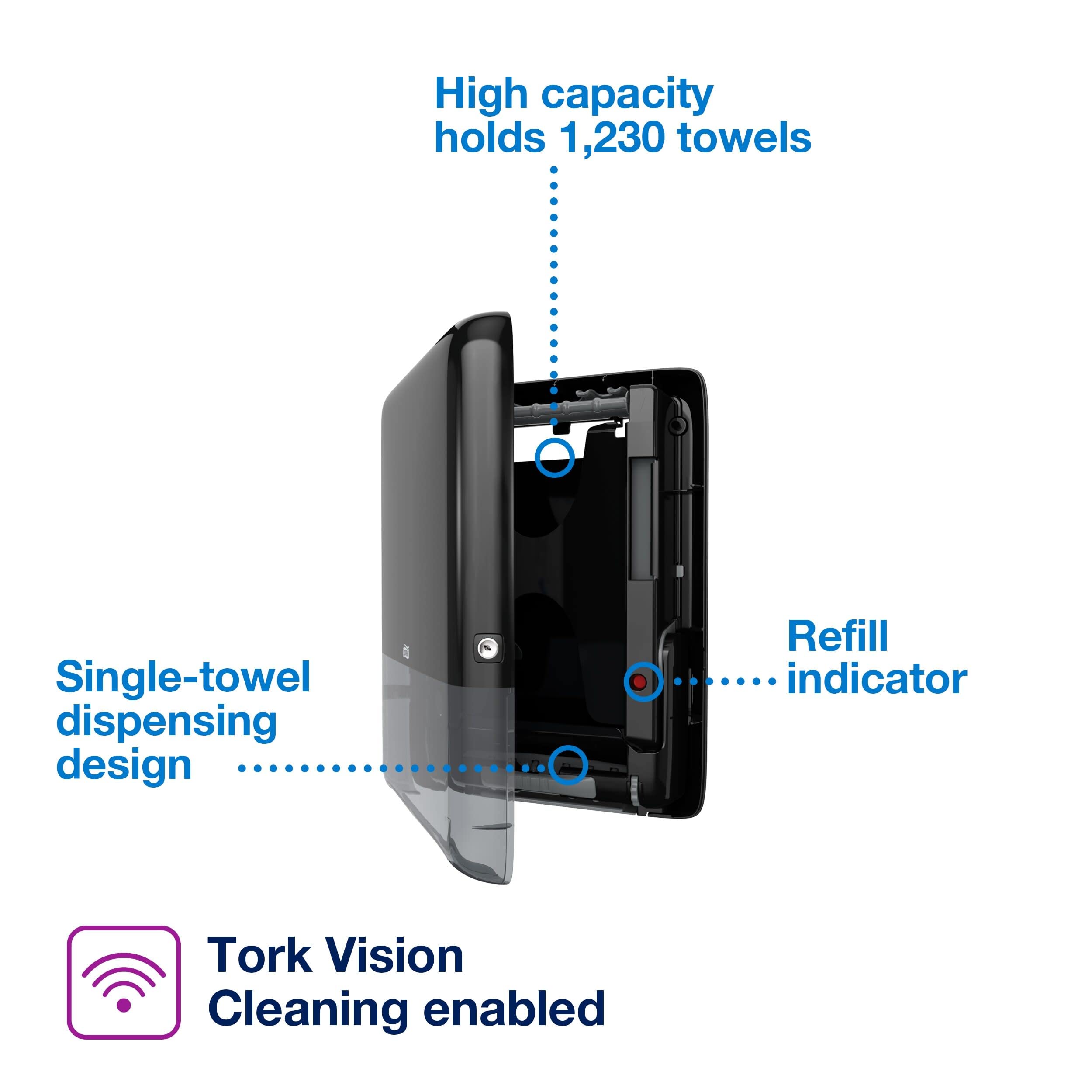 Black Tork PeakServe Mini Continuous Paper Hand Towel Dispenser H5, High-Capacity, Elevation Range, 552538