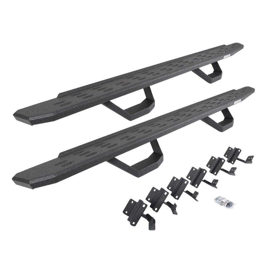 Go Rhino Running Boards RB30, Brackets, & 2 Pair of Drop Steps | Galvanized Steel, Protective Bedliner Coating | 6961778020T | Fits 2015-2024 Ford F-150 Super Cab Pickup & Others (See Description)