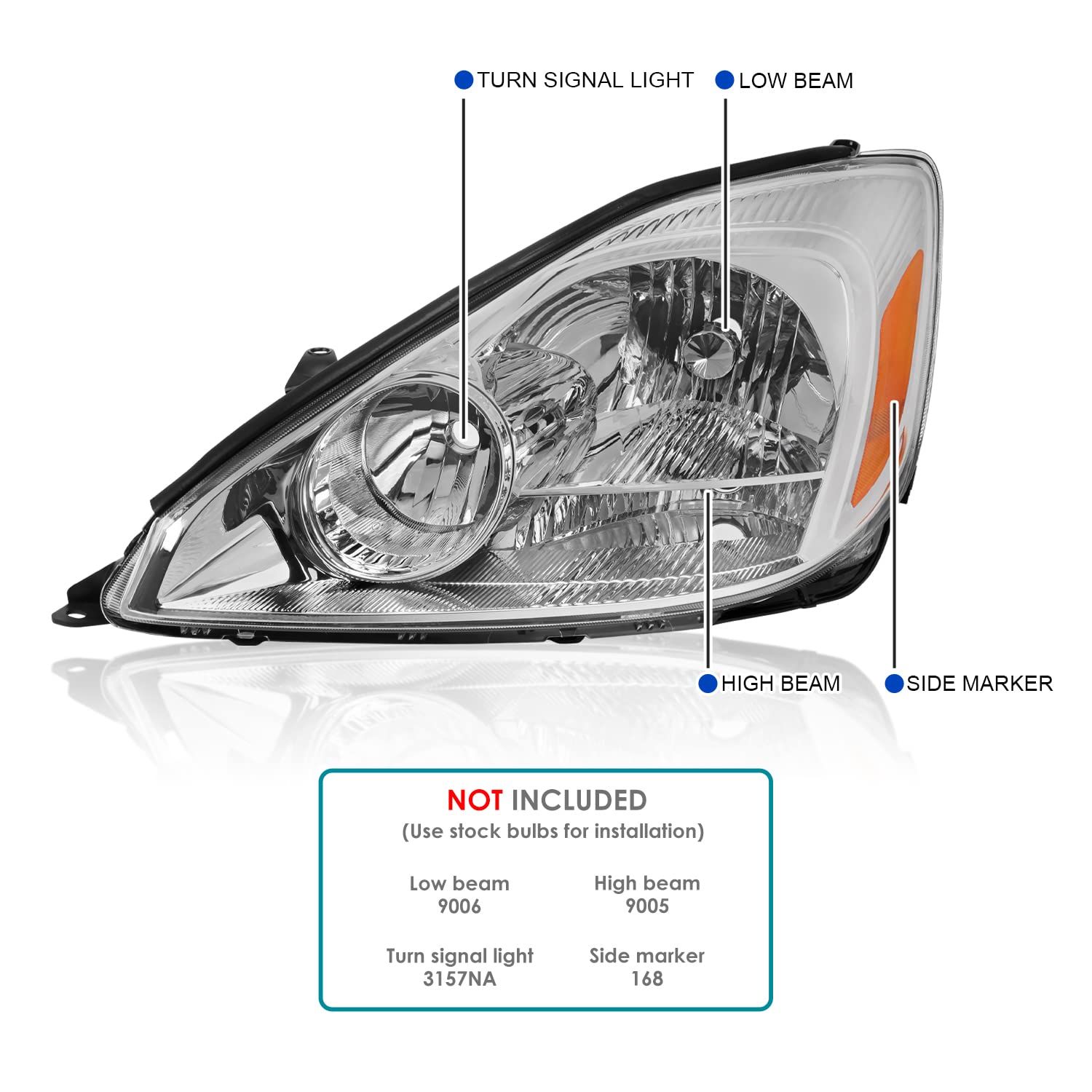 Left Driver Side Spec-D Tuning Chrome Headlight Compatible with 2004-2005 Toyota Sienna
