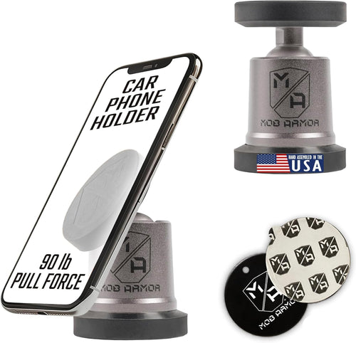 Mob Armor Maxx MobNetic - USA Assembled Magnetic Phone Holder for Car, Magnetic Car Phone Mount, 90-Degree Tilt, 360-Degree Rotation, Aluminum Metal, Compatible with iPhone & Android - Gunmetal