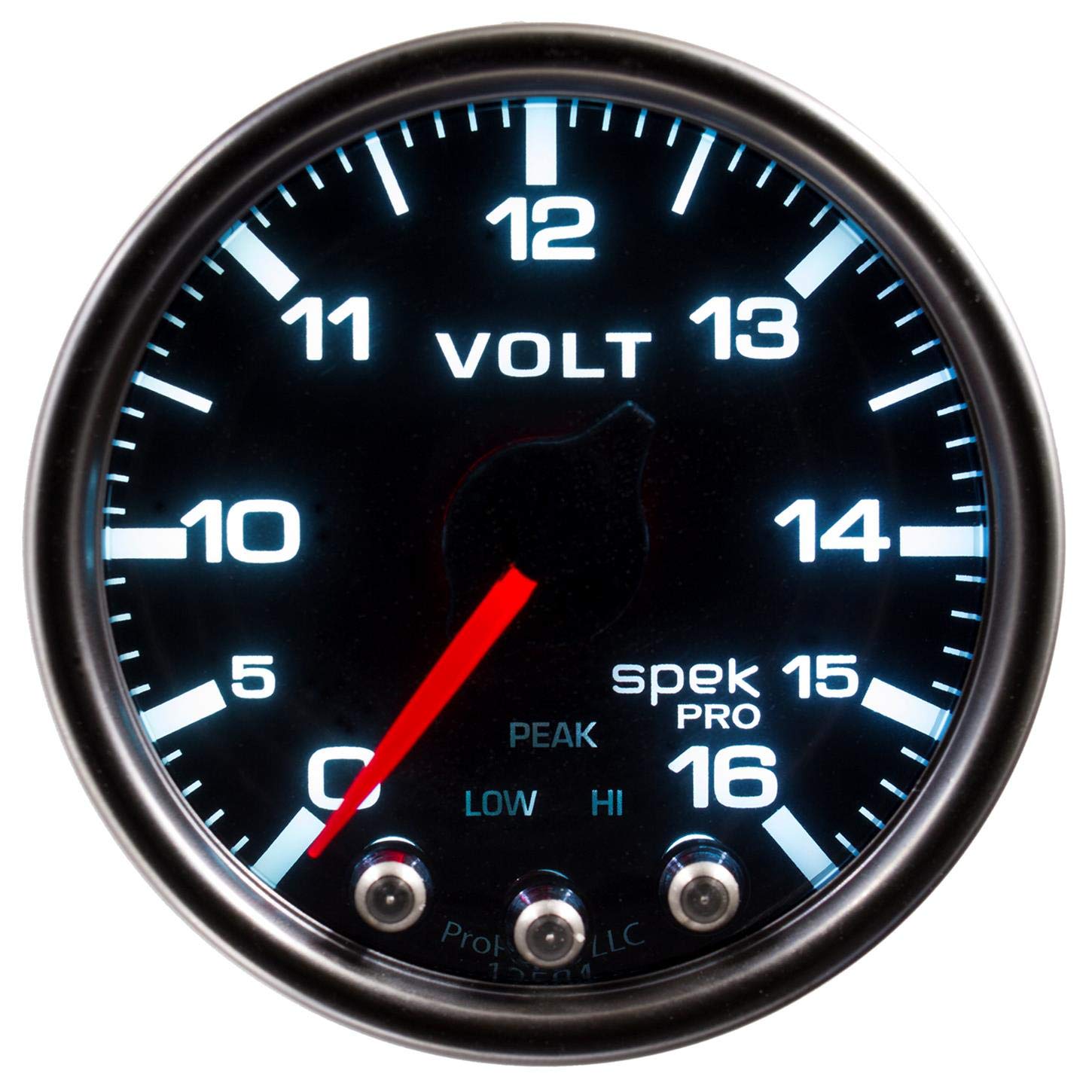 Auto Meter P34452 Voltmeter Gauge (Spek-Pro 2 1/16", 16V, Stepper Motorwith Peak & Warn, Blk/Smoke/Blk, Spek-Pro)