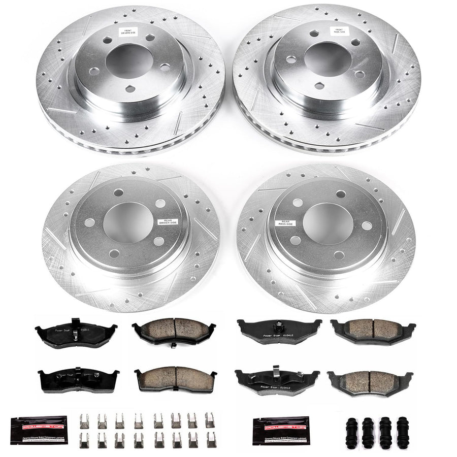 Power Stop K1693 Z23 Carbon Fiber Brake Pads Front and Rear with Drilled & Slotted Brake Rotors Kit For Chrysler 300M 1999-2004, Chrysler LHS 1999-2000 [Model Specific]