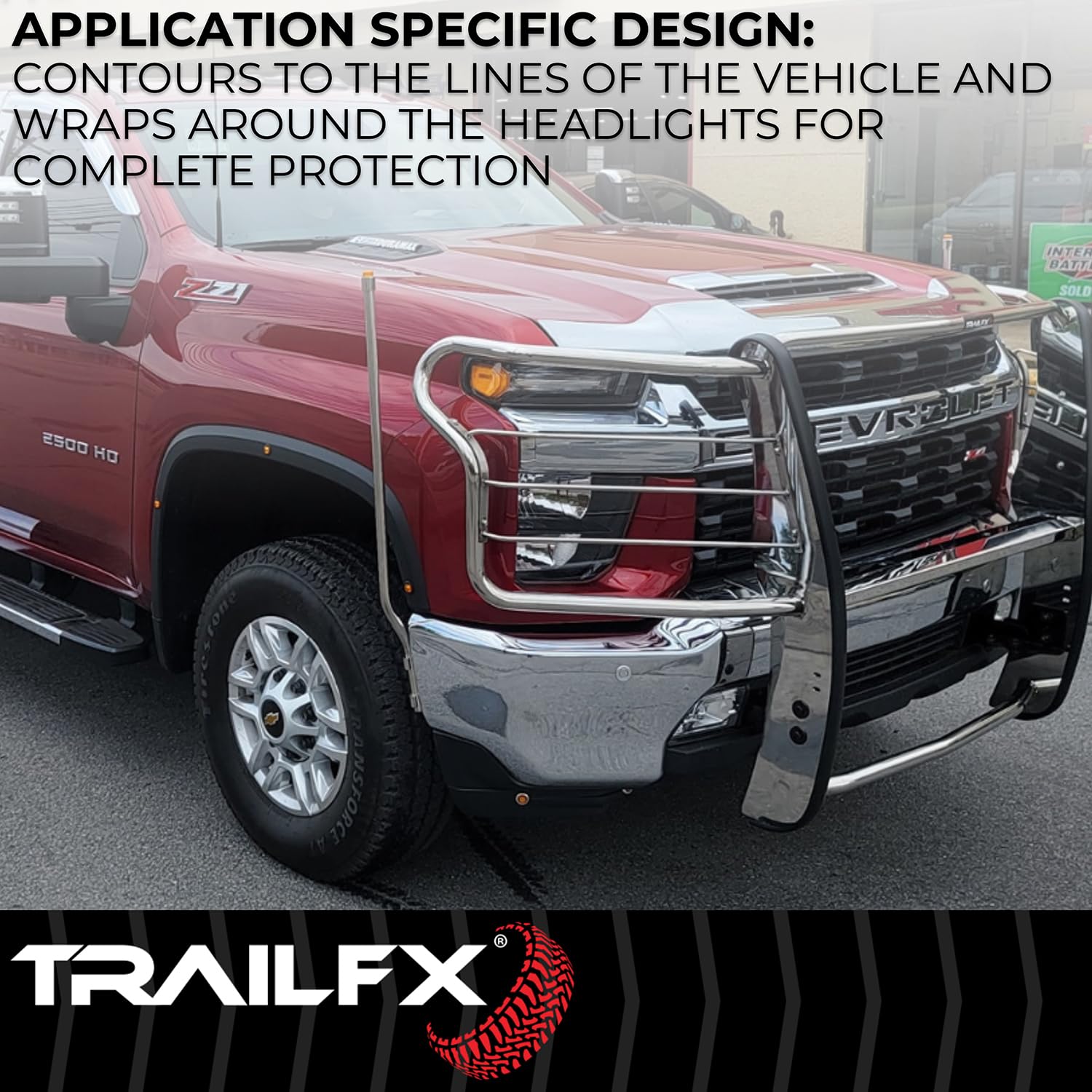 Grille Guard TrailFX E0049S, 1-Piece, Silver Polished, Stainless Steel, 1-1/2 Inch Dia, with Brush Guard, Fits 2022-2025 Toyota Tundra (Models with Parking Brake Support System Must Turn Off System)