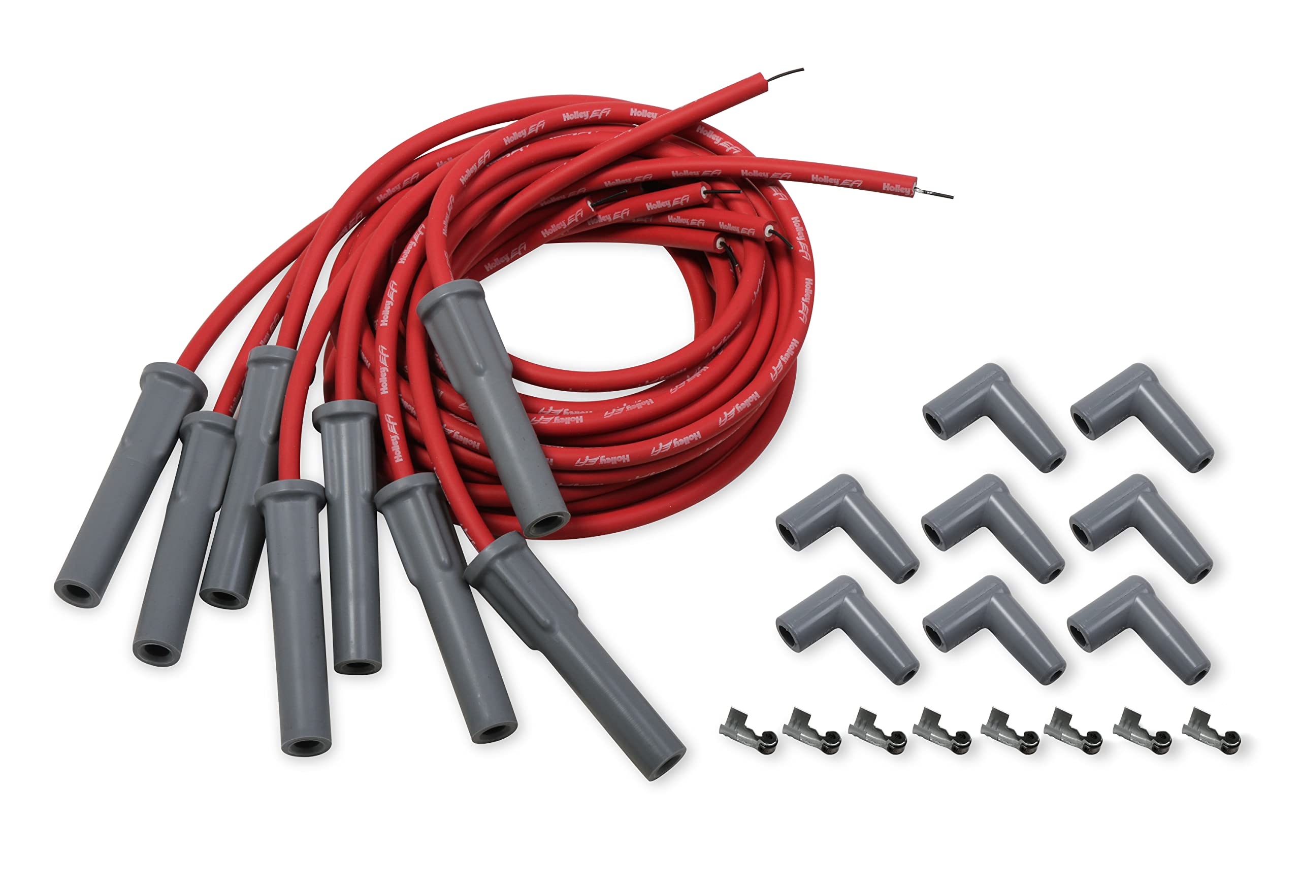 LS Spark Plug Wire Set Holley EFI 561-115 - Cut to Fit - Red with Gray 180 degree boots
