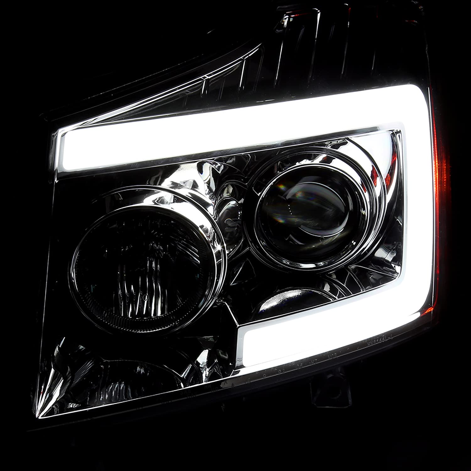Chrome Projector Headlights SPEC-D TUNING w/Sequential LED Turn Signal Compatible with 2004-2015 Nissan Titan, 2004-2007 Nissan Armada, Left + Right Pair Headlamps Assembly