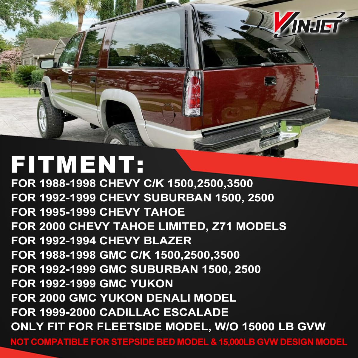 Tail Lights Winjet for 1988-1999 Chevy C/K 1500/2500/ 3500 1992-1999 Chevy Suburban 1500/2500 1992-1994 Chevy Blazer 1995-2000 Chevy Tahoe GMC 1988-1999 C/K 1500/2500/ 3500 Suburban Yukon