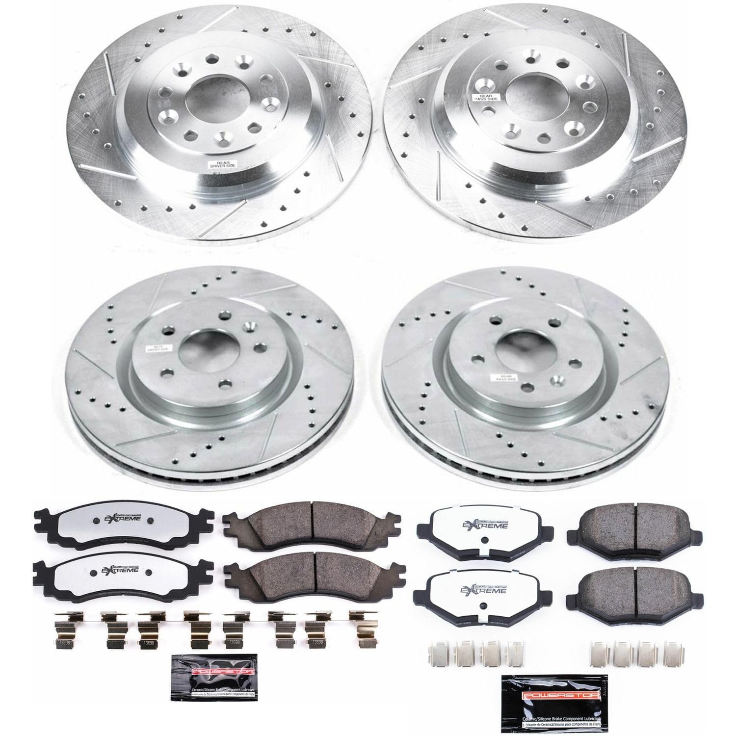 Brake Kit Power Stop Front and Rear For 2011 2012 Ford Taurus - Truck & Tow Carbon Fiber Ceramic Brake Pads & Drilled and Slotted Rotors Replacement, K5582-36