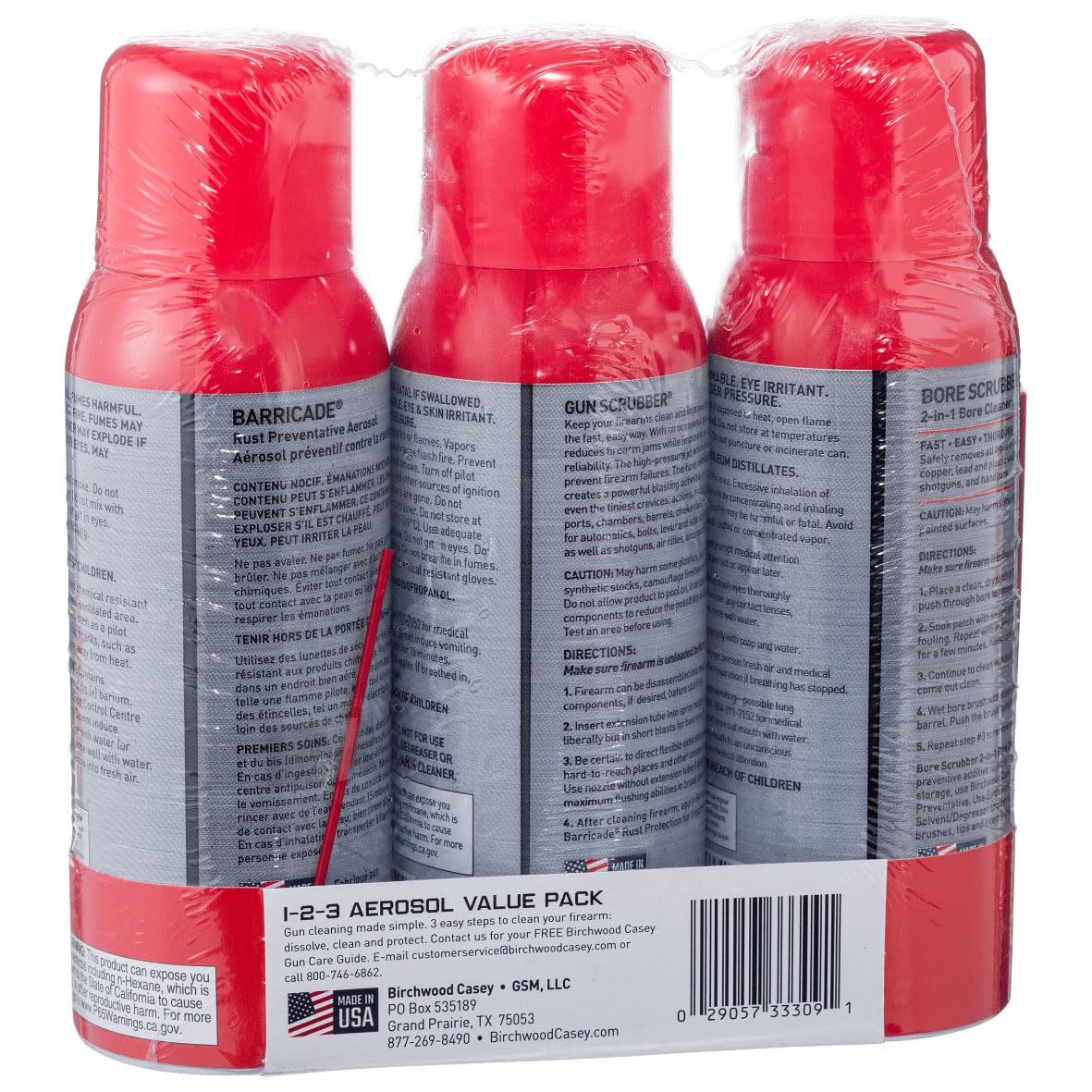 1,2,3 Birchwood Casey Gun Scrubber, Bore Scrubber & Barricade Value Pack Gun Cleaning Kit, 3 Aerosol Cans, 10 OZ