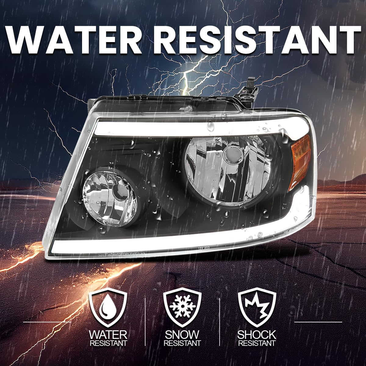 Black SPEC-D TUNING Headlights w/LED Tube Compatible with 2004-2008 Ford F150 F-150, 2006-2008 Lincoln Mark LT L+R Pair Head Lights Lamps Assembly