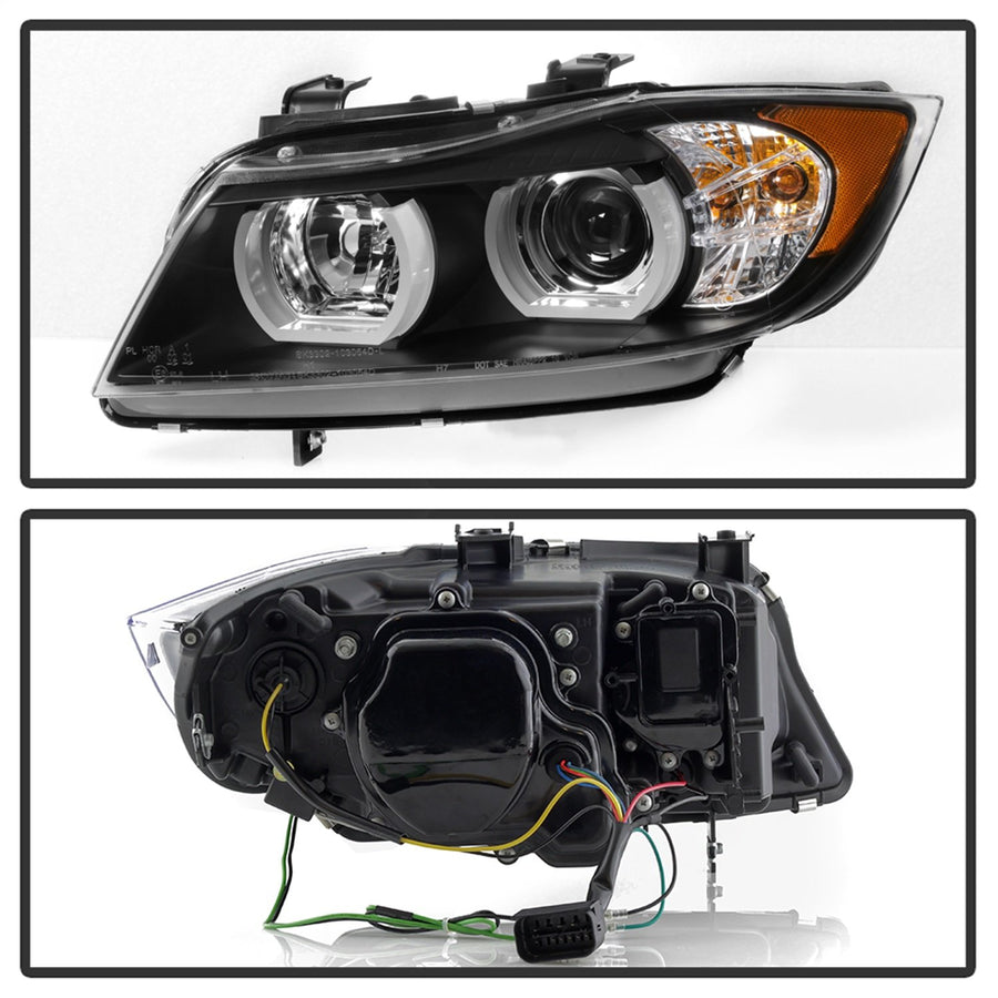 BMW E90 3-Series 06-08 4DR Spyder 5083432 Projector Headlights - Halogen Model Only (Not Compatible with Xenon/HID Model) - LBDRL - Black