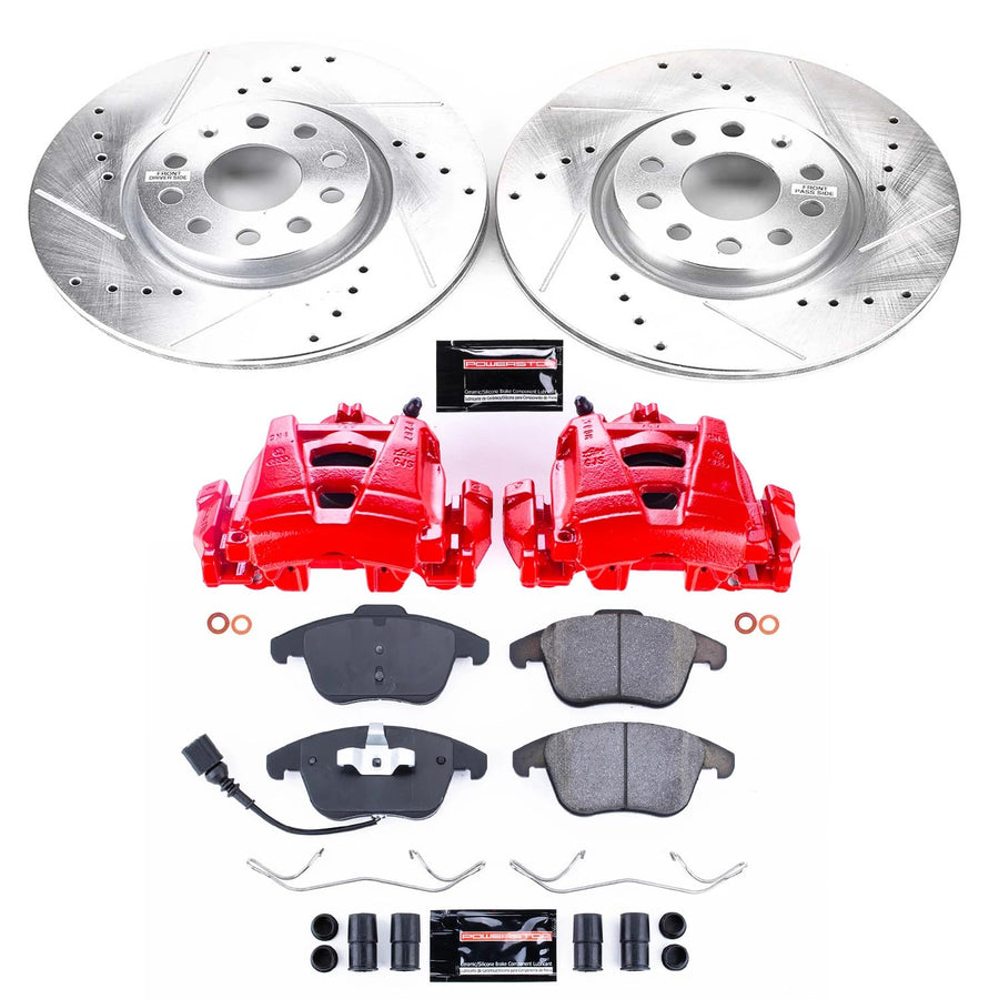 Power Stop Z23 KC2963 Sport Front Caliper Brake Kit-Drilled/Slotted Rotors, Carbon Ceramic Brake Pads, Calipers For Audi Q3, Audi Q3 Quattro, VW Passat, VW Tiguan, VW Tiguan Limited [Model Specific]