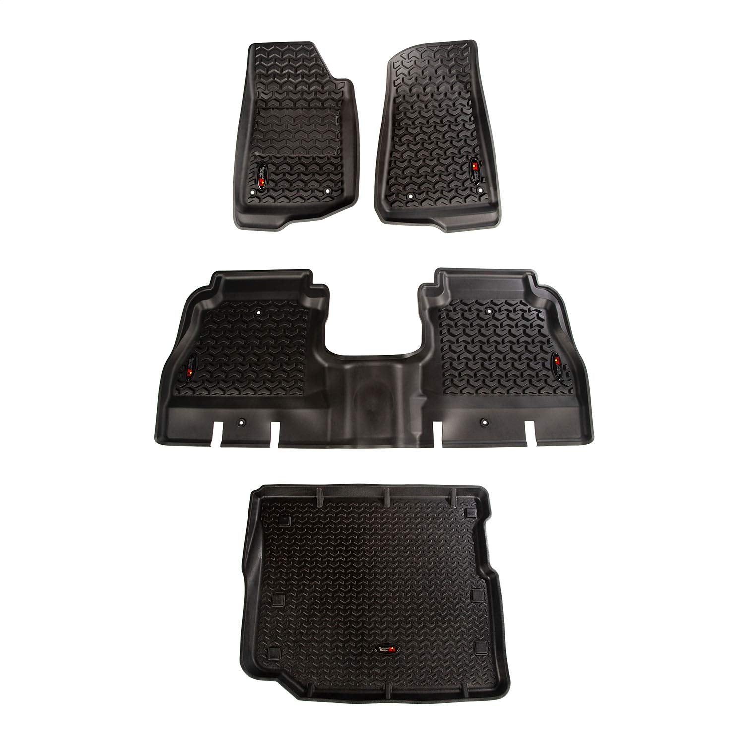 Rugged Ridge Floor Liner Set | Jeep Wrangler JLU for Front/Rear/Cargo, 4-Piece Set, Black | 12988.05 | Fits 2018-2025 Jeep Wrangler JLU 4-Door Excluding 4XE Models