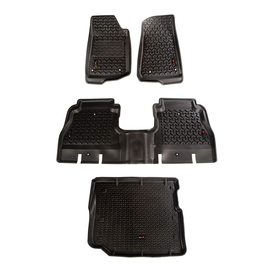 Rugged Ridge Floor Liner Set | Jeep Wrangler JLU for Front/Rear/Cargo, 4-Piece Set, Black | 12988.05 | Fits 2018-2025 Jeep Wrangler JLU 4-Door Excluding 4XE Models