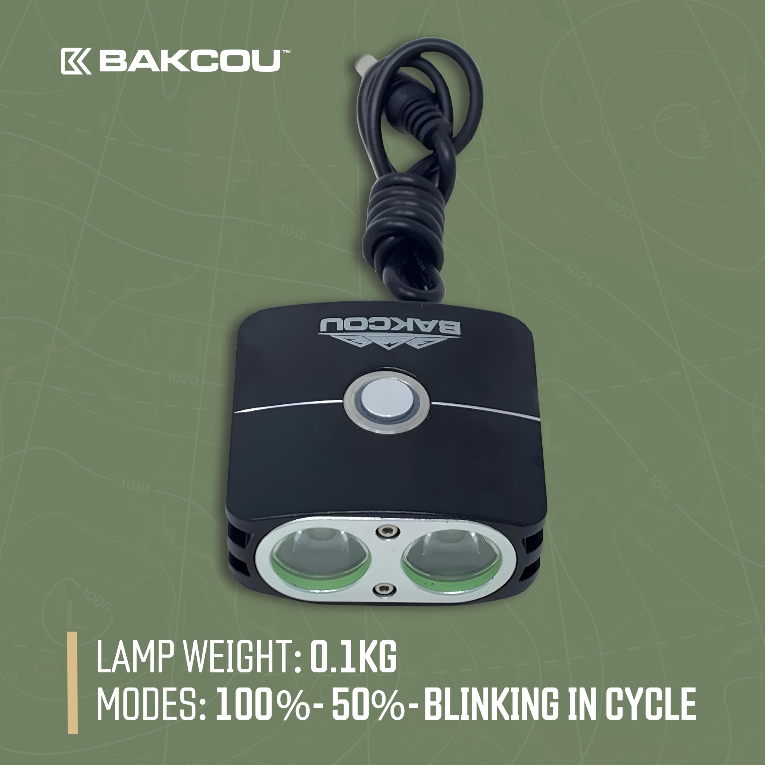 Bakcou - GoProMount 2200 Lumen Headlight - E-Bike Light with Blinking Modes, USB Rechargeable, Waterproof, Dual LED Design, 120-Hour Battery