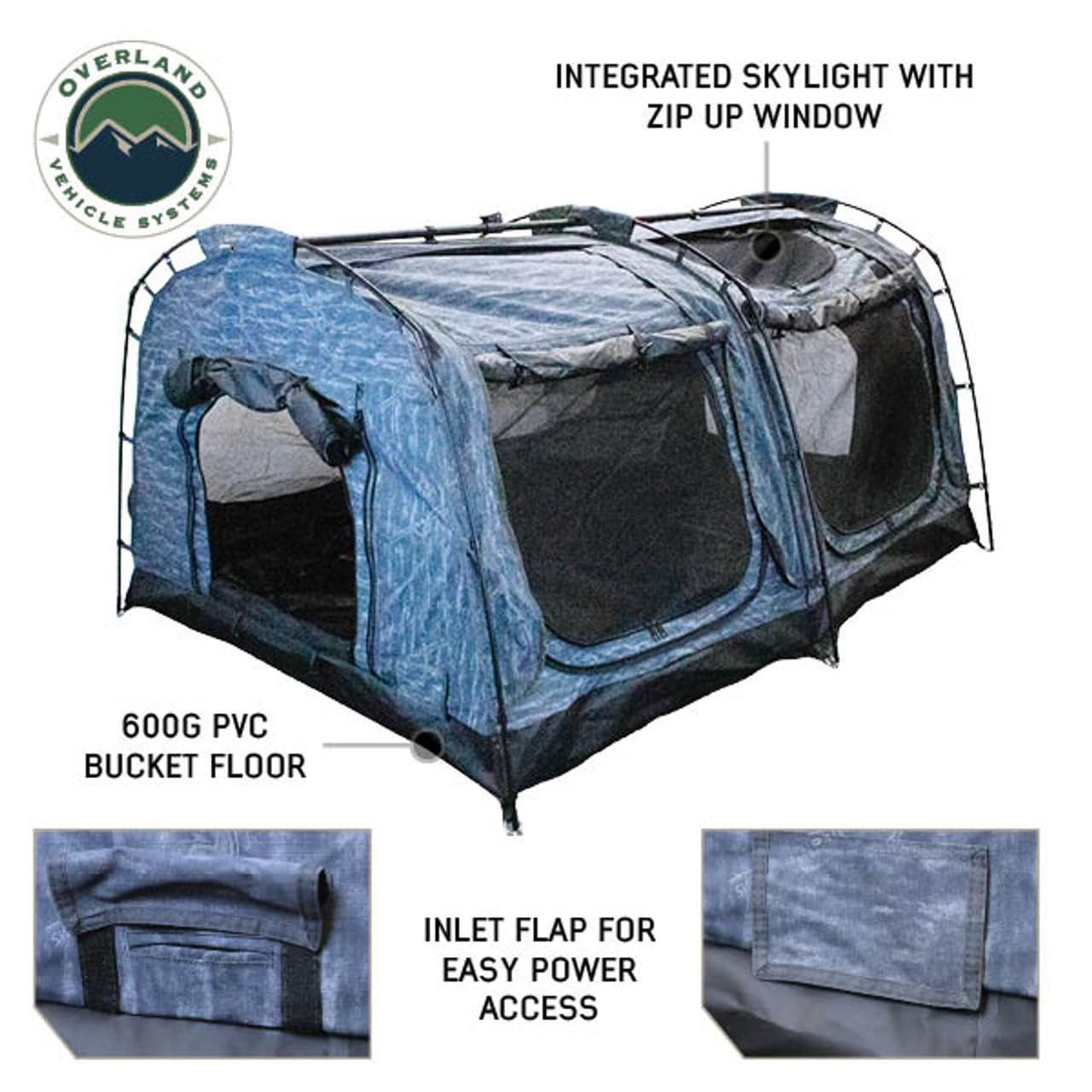 Khumbu 2 Overland Vehicle Systems XD Swag Ground Tent, Grey Body and Black Rainfly - with Internal LED Lighting - Interior Black Out Technology - 320G Rip Stop Material - Mattress Included