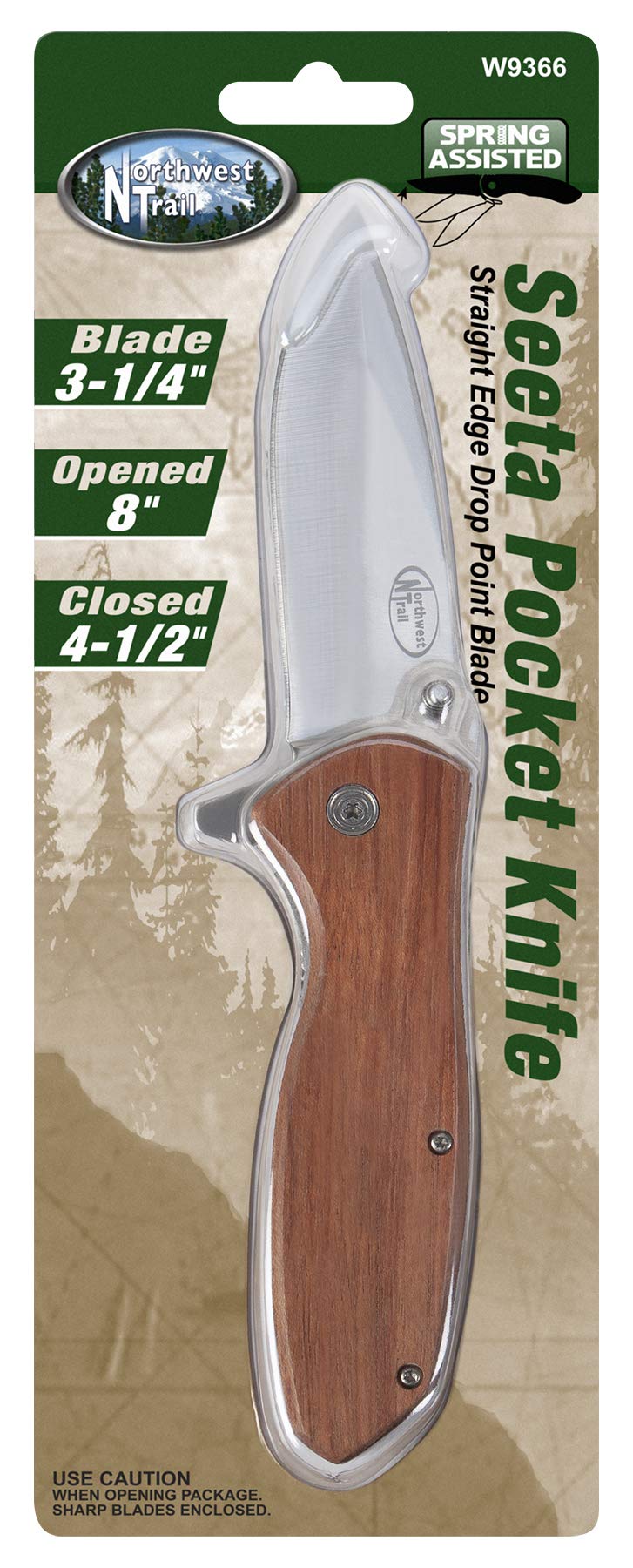 Quick and Easy Performance Tool W9366 Assisted Opening Pocket Knife with Stainless Steel Straight Edge Blade, Thumb Studs, and Pocket Clip