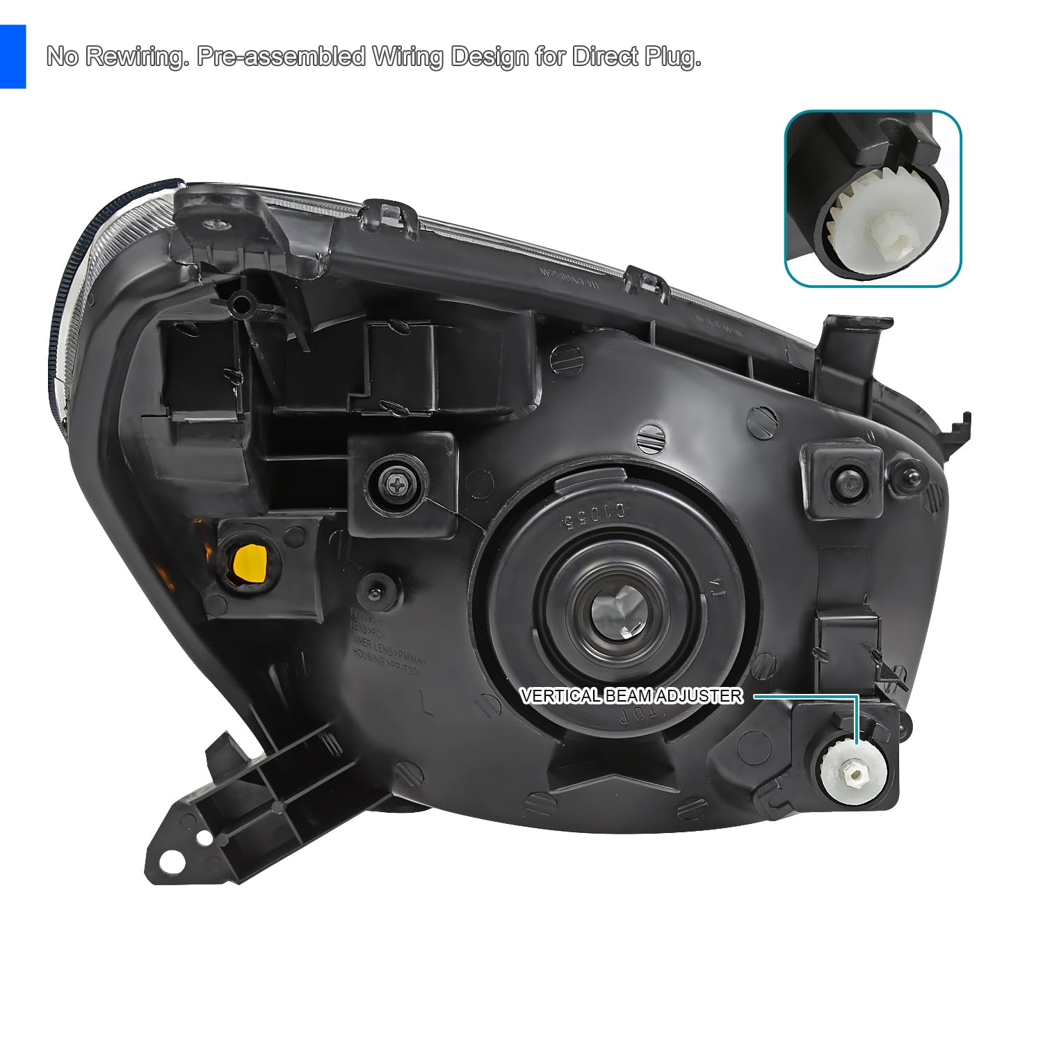 Black Headlights SPEC-D TUNING Compatible with 2001-2003 Toyota RAV4, Left + Right Pair Headlamps Assembly