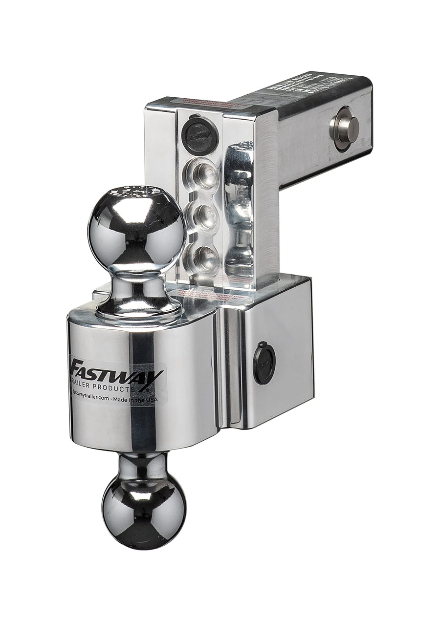 Fastway Flash Secure Adjustable Dual Locking Aluminum Ball Mount with 4 Inch Drop, 2 Inch Shank, Built-in Locks, and Chrome Plated Balls 44-00-4400