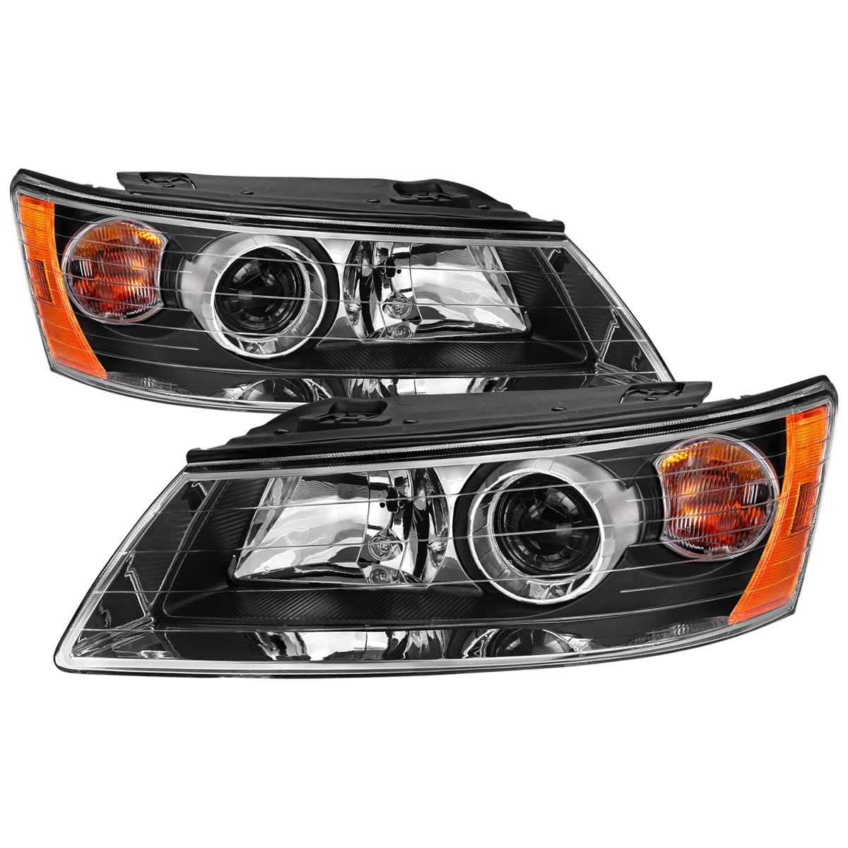 Black Projector Headlights SPEC-D TUNING Compatible with 2006-2008 Hyundai Sonata, Left + Right Pair Headlamp Assembly