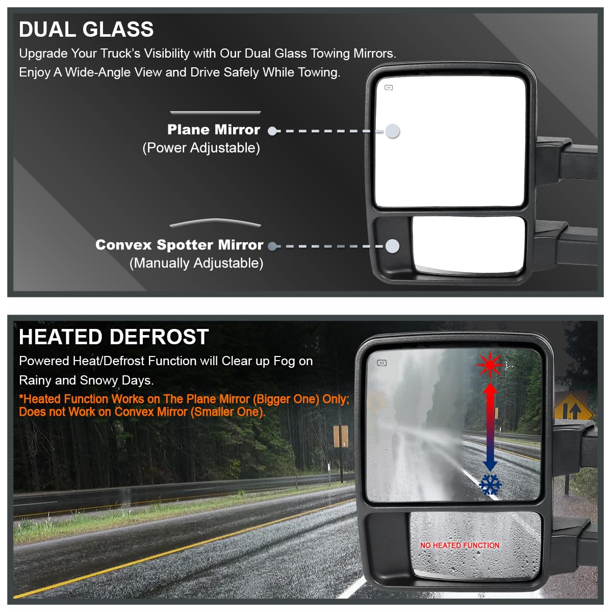 Spec-D Tuning Power Black + Heated Towing Mirrors w/Smoke Signal Compatible with 1999-2016 Ford F250 F350 F450 Super Duty Left + Right Pair