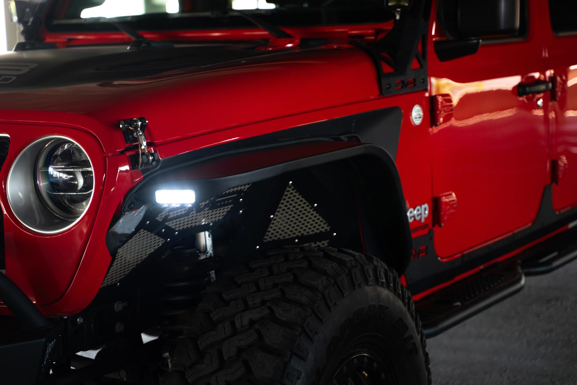 Slim Fender Flares DV8 Offroad for the 2020-2024 Jeep Gladiator JT | Front & Rear | Steel Construction | Complete Set of 4 | Plug & Play Dual Stage Running Lights & Turn Signal