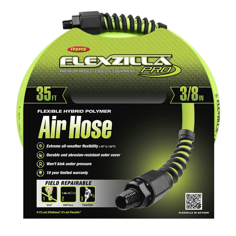 3/8 in. Flexzilla Pro Air Hose, 35 ft., Heavy Duty, Lightweight, Hybrid, ZillaGreen - HFZP3835YW2