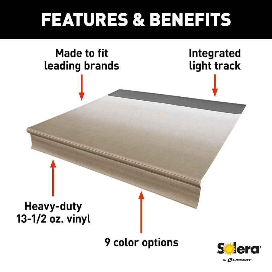Solera Heavy-Duty Universal Fit Vinyl RV Patio Awning Replacement Fabric Sand Fade (Black when Closed) 18' Awning (17'4" Fabric)