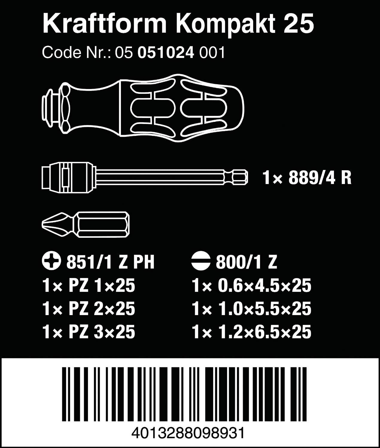Wera Replacement KK25 Type Dirver Bit Set