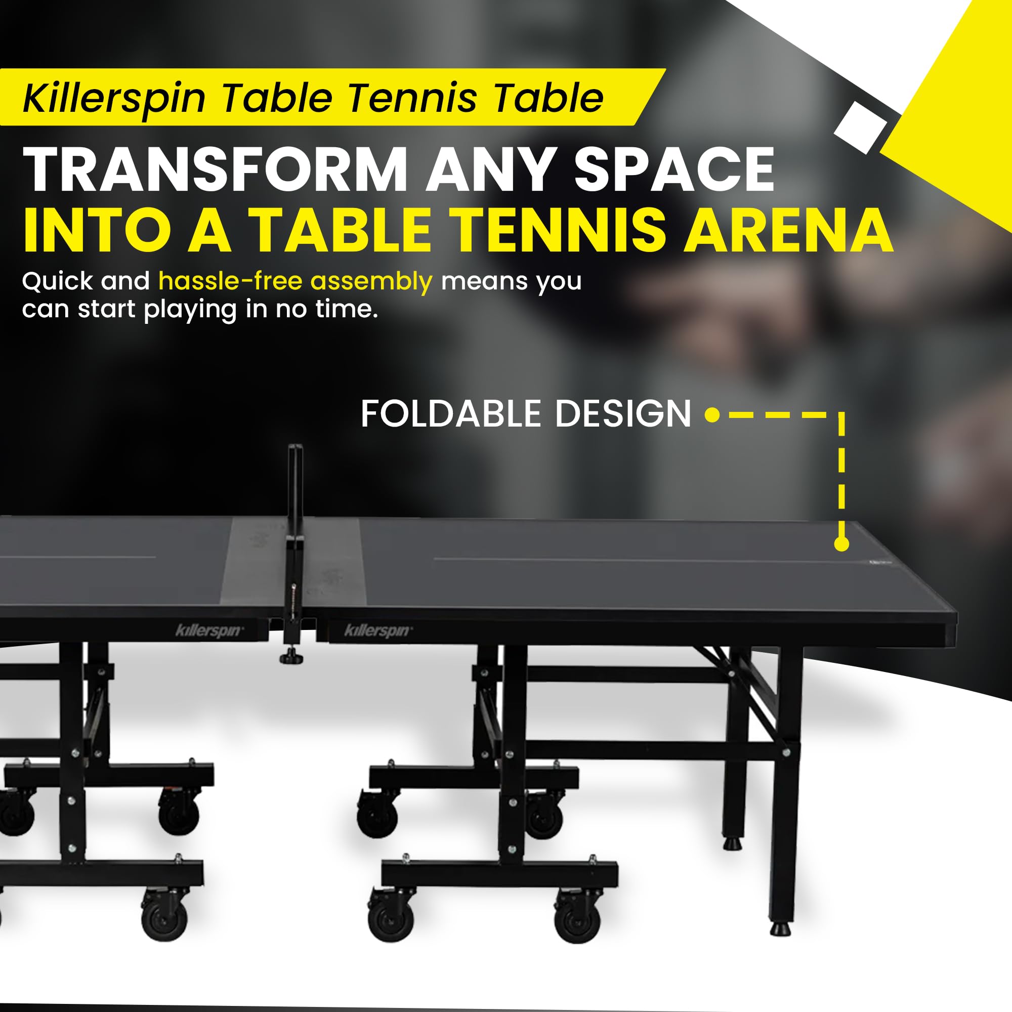 Ping Pong Table, Killerspin MyT 415X Mega, Foldable Table for Table Tennis, Portable Ping Pong Table Set with Built-in Paddle and Ball Storage, 25mm MDF Board Pingpongball Table, Graphite Color