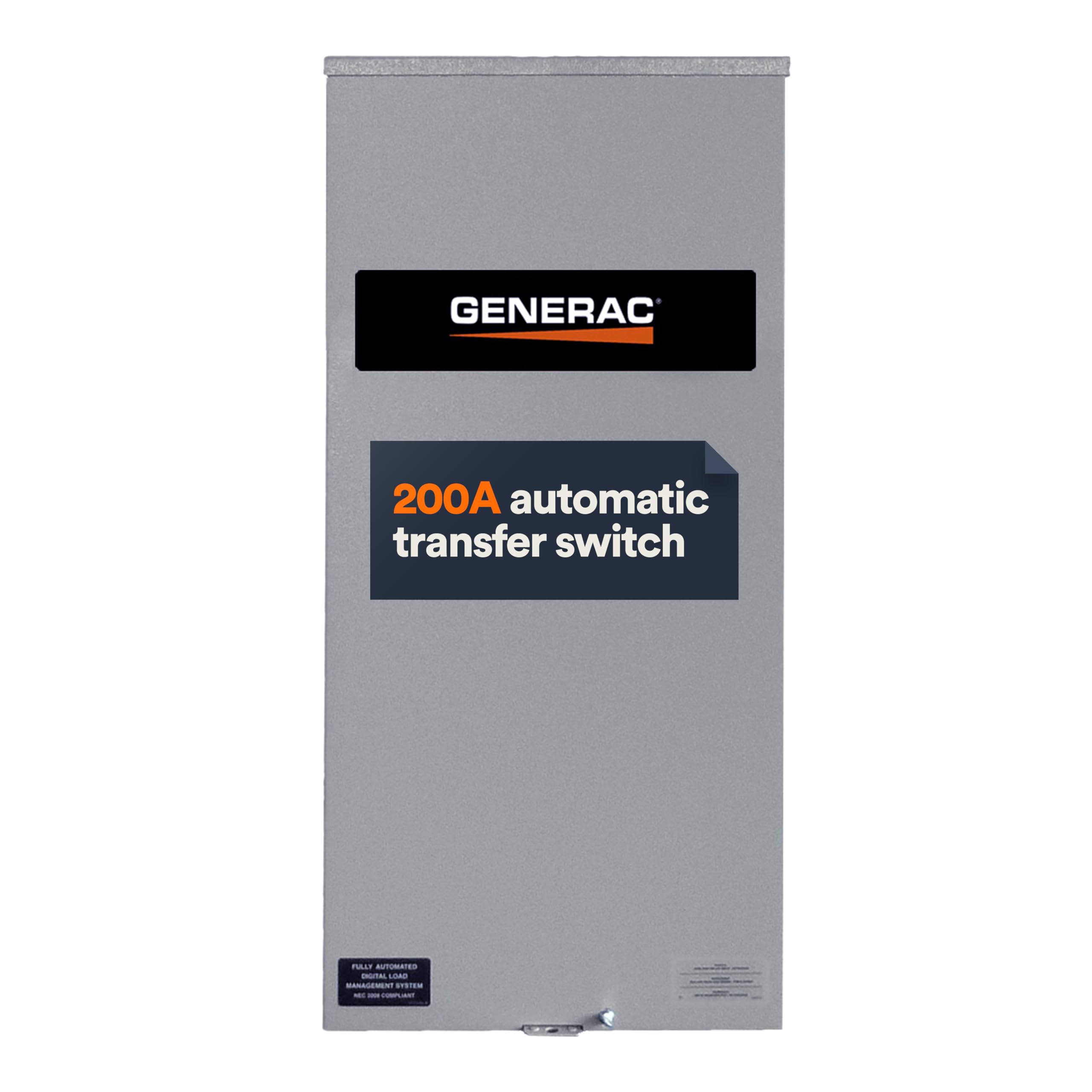 200 Amp Generac Single Phase Generator Automatic Transfer Switch - Service Entrance Rated - NEMA 3R Outdoor Rated Aluminum Enclosure - Power Management for Indoor and Outdoor Use