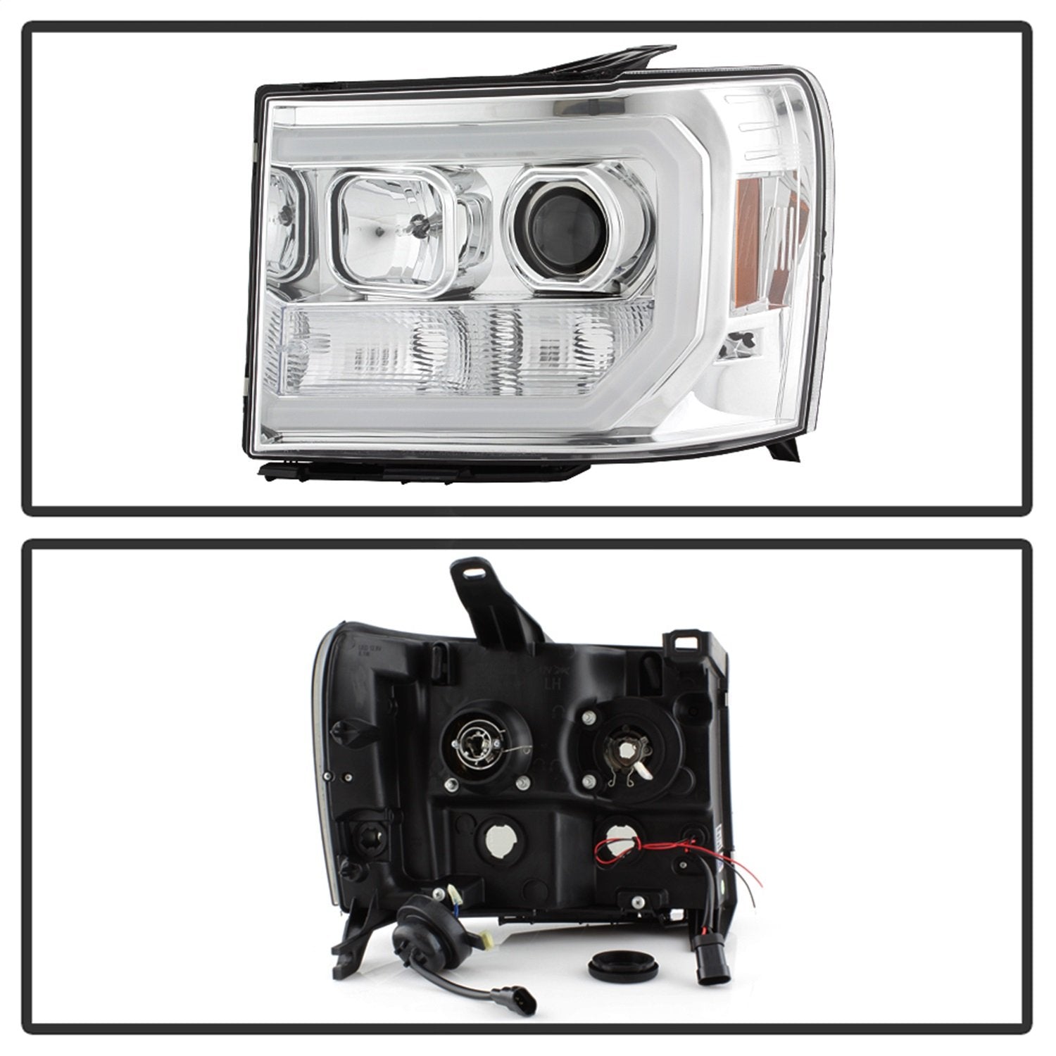GMC Sierra 1500/2500/3500 07-13 / Spyder Auto 5083647 / GMC Sierra Denali 08-13 / GMC Sierra 2500HD/3500HD 07-13 Version 2 Projector Headlights - Light Bar DRL LED - Chrome